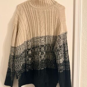 RACHEL Rachel Roy Cream-to-Black Ombre Cable Turtleneck Sweater